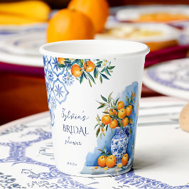 Talavera blue chinoiserie citrus Brautparty Pappbecher