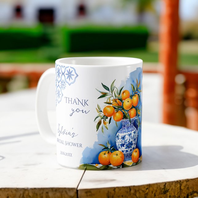 Talavera blue citrus Brautparty bevorzugt Preise Kaffeetasse (Talavera blue tiles citrus Spanish vintage Mexican bridal shower favors prizes personalized mug)
