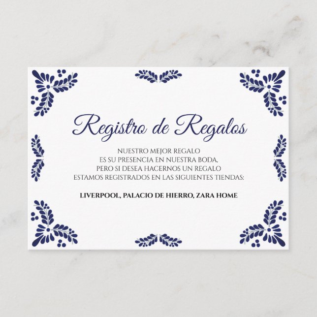 Talavera Blue Floral Minimalist Spanish Wedding Begleitkarte (Vorderseite)