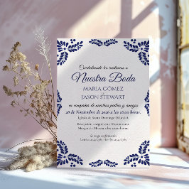 Talavera Blue Floral Minimalist Spanish Wedding Einladung