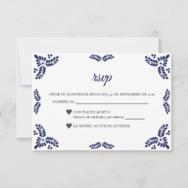 Talavera Blue Floral Minimalist Spanish Wedding RSVP Karte
