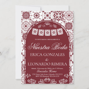 Talavera Burgund Papel Picado Spanische Hochzeit Einladung