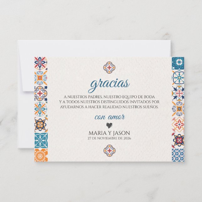 Talavera Colorful Floral Fiesta Spanish Wedding Dankeskarte (Vorderseite)