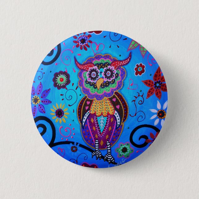Talavera-Eulen-mexikanische Malerei Button (Vorderseite)