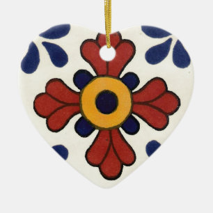 Talavera-Fliese in Rotem u. in Blauem Keramik Ornament