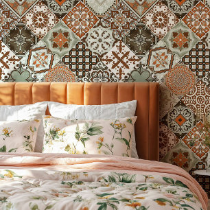 Talavera Fliesen Sage Grün Orange Braun  Tapete