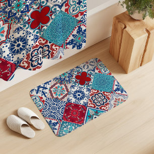 Talavera Fliesen Türkis Denim Blau Rot Weiß Badematte