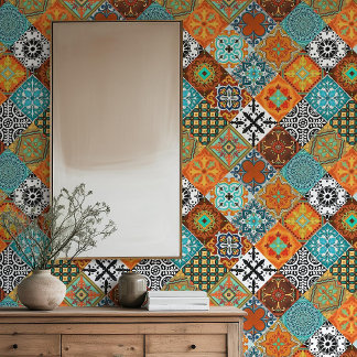 Talavera Fliesen Türkis Türkis Orange Schwarz Weiß Tapete