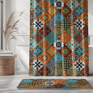 Talavera Fliesen Turquoise Türkis Orange Schwarz W Duschvorhang
