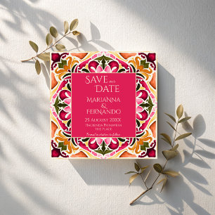 Talavera-Fuchsia-Fliese vintage-mexikanische Hochz Save The Date
