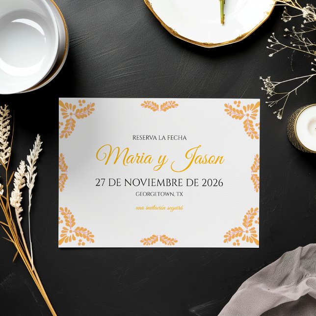 Talavera Gelb Blumig Minimalistisch Spanische Hoch Save The Date (Talavera Yellow Floral Minimalist Spanish Wedding Save The Date)
