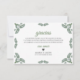 Talavera Green Floral Minimalist Spanish Wedding Dankeskarte