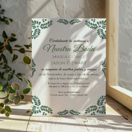 Talavera Green Floral Minimalist Spanish Wedding Einladung