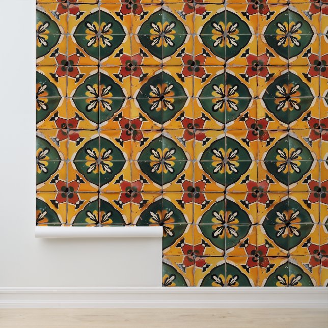 Talavera Green Mexican Tile Look Tapete (Anwendung)