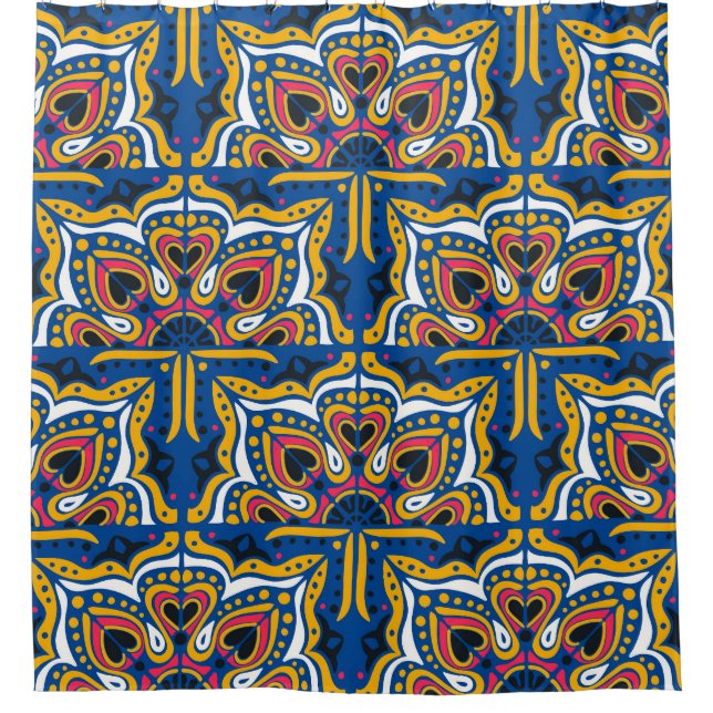 Talavera Indian Mosaik: Keramik Nahtlos. Duschvorhang (Vorderseite)