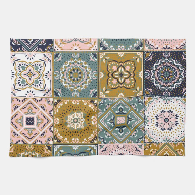 Talavera Indian: Patchwork, ethnisches Mosaik. Geschirrtuch (Horizontal)