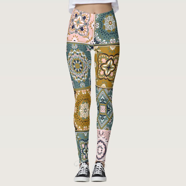 Talavera Indian: Patchwork, ethnisches Mosaik. Leggings (Vorderseite)