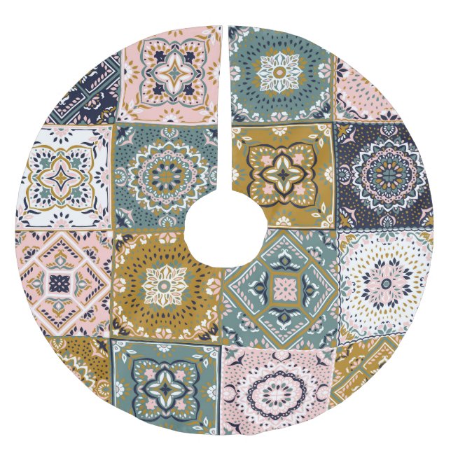 Talavera Indian: Patchwork, ethnisches Mosaik. Polyester Weihnachtsbaumdecke (Vorderseite)