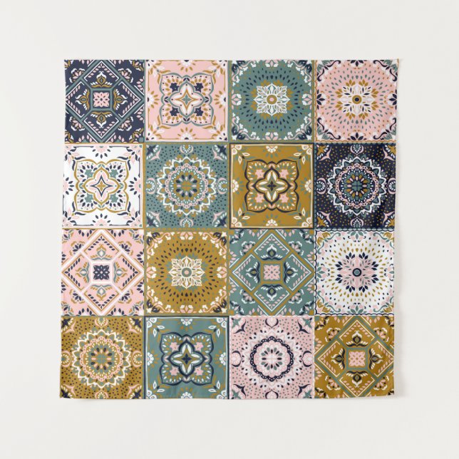 Talavera Indian: Patchwork, ethnisches Mosaik. Wandteppich (Vorderseite)