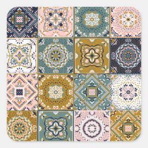 Talavera Indianer: Patchwork, ethnisches Mosaik. Quadratischer Aufkleber