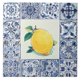Talavera Lemon - Blue and White Mediterranean Fliese