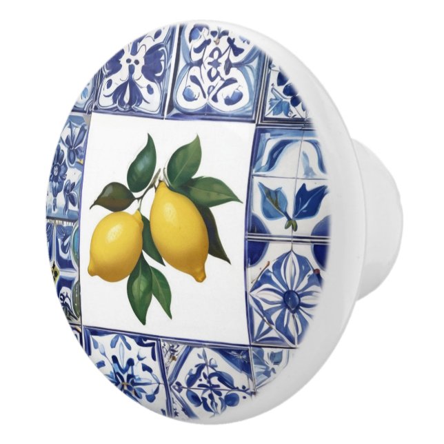 Talavera Lemons - Blaues und weißes Mittelmeer Keramikknauf (Rechts)