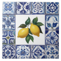 Talavera Lemons - Blue and White Mediterranean
