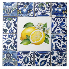 Talavera Lemons Dark Blue and White Mediterranean Fliese