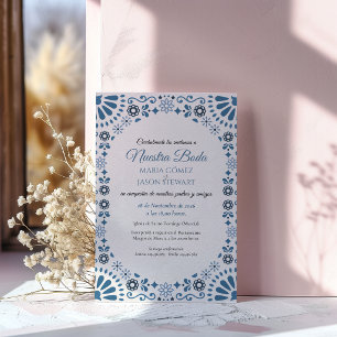 Talavera Majolika Blaue Florale Hochzeit Spanische Einladung