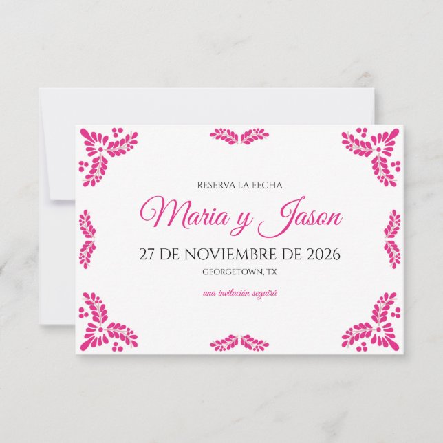 Talavera Pink Floral Minimalist Spanish Wedding Save The Date (Vorderseite)