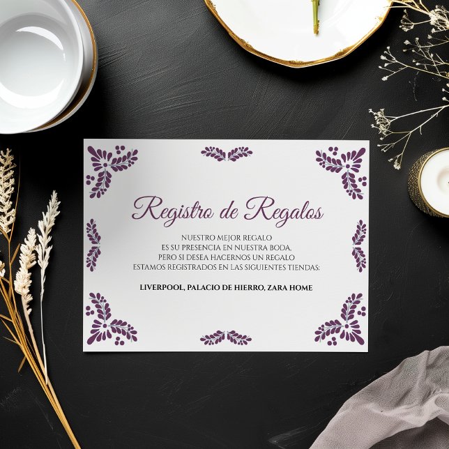 Talavera Purple Floral Minimalist Spanish Wedding Begleitkarte (Talavera Purple Floral Minimalist Spanish Wedding Enclosure Card)