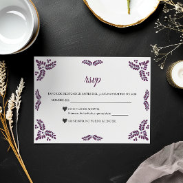 Talavera Purple Floral Minimalist Spanish Wedding RSVP Karte