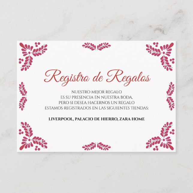 Talavera Red Floral Minimalist Spanish Wedding Begleitkarte (Vorderseite)