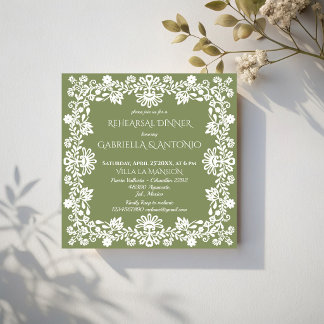 Talavera Salbei grüne mexikanische Hochzeitsprobe  Einladung