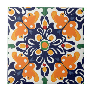 Talavera Seamless Blue Orange mexikanisches Spanis Fliese