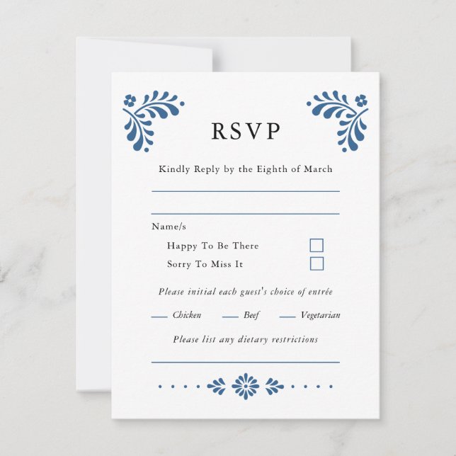 Talavera Style Mexican Wedding RSVP Card (Vorderseite)