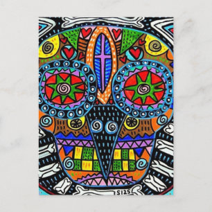 Talavera Sugar Skull Owl Postcard Postkarte