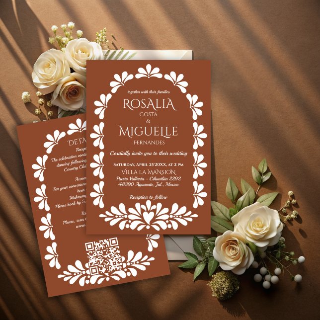 Talavera terracotta boho arch Mexikanische Hochzei Einladung (Talavera terracotta boho arch Mexican wedding Invitation cards with rsvp fiesta mexican wedding card)