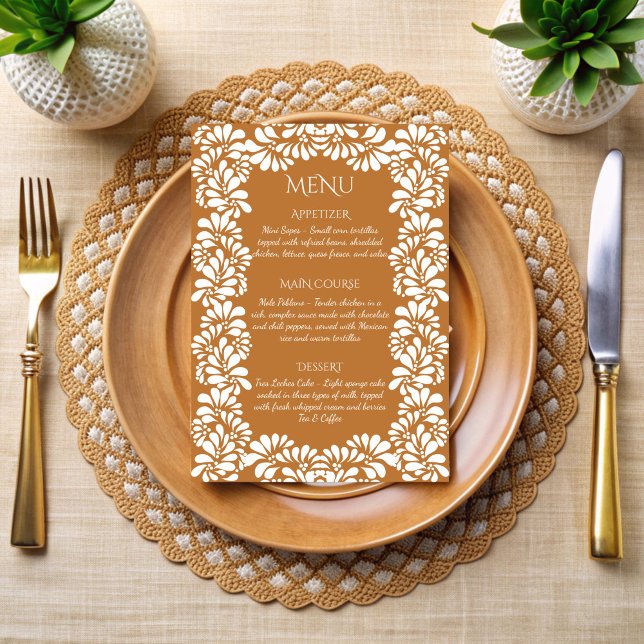 Talavera terracotta menükarte (Mexican fiesta vintage talavera terracotta menu cards papel picado personalized menu cards )