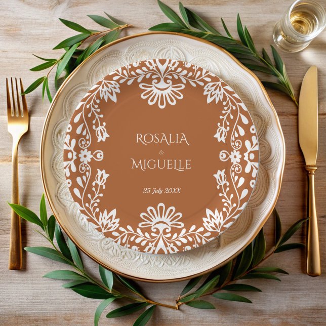 Talavera terracotta Mexikanische Hochzeit mit Mono Pappteller (Talavera terracotta Mexican wedding monogrammed Paper Plates personalized talavera table decor)