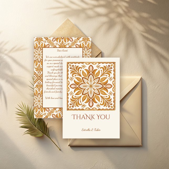 Talavera terracotta Vintag mexikanische Hochzeit Dankeskarte (Talavera terracotta vintage Mexican wedding Thank You Cards mustard folk art thank you cards)