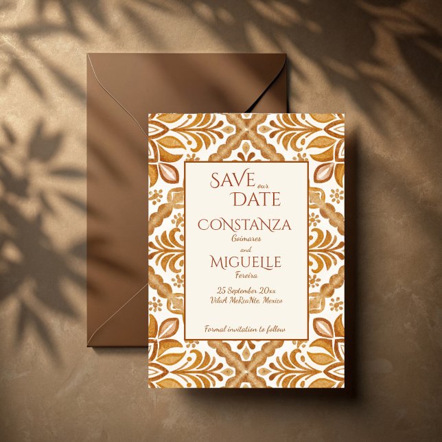 Talavera terracotta Vintag mexikanische Hochzeit Save The Date (Talavera terracotta vintage Mexican wedding Save The Date cards template )