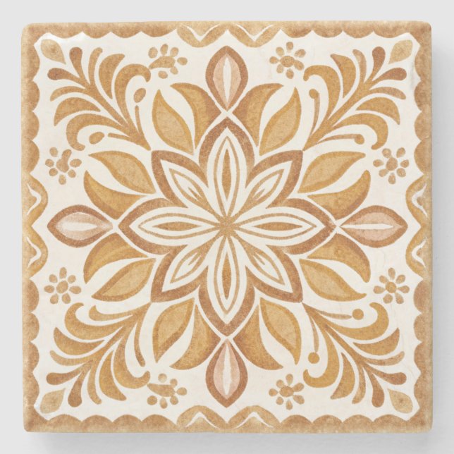 Talavera terracotta Vintage mexikanische Gastgesch Steinuntersetzer (Vorderseite)