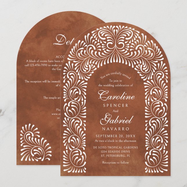 Talavera Terrakotta Fiesta QR-Code Hochzeit Einladung (Vorne/Hinten)