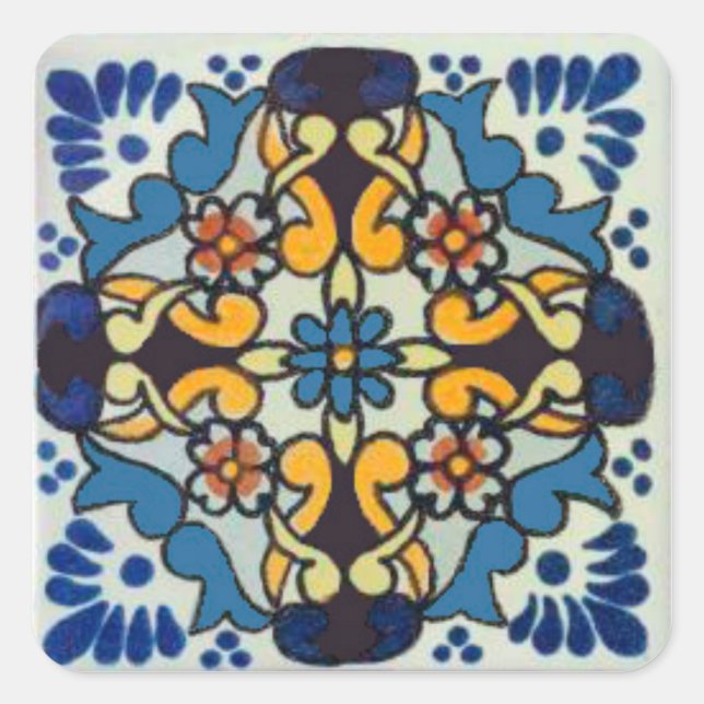 Talavera Tile 1 Quadratischer Aufkleber (Vorderseite)