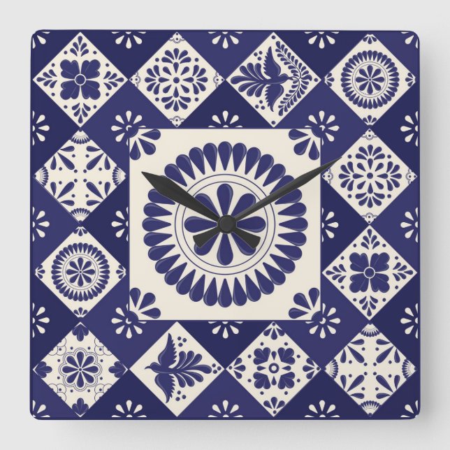 Talavera Tile Dos Quadratische Wanduhr (Vorderseite)