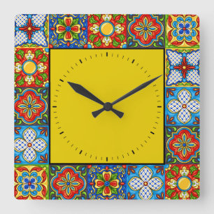 Talavera Tiles IMAGES Clock Quadratische Wanduhr