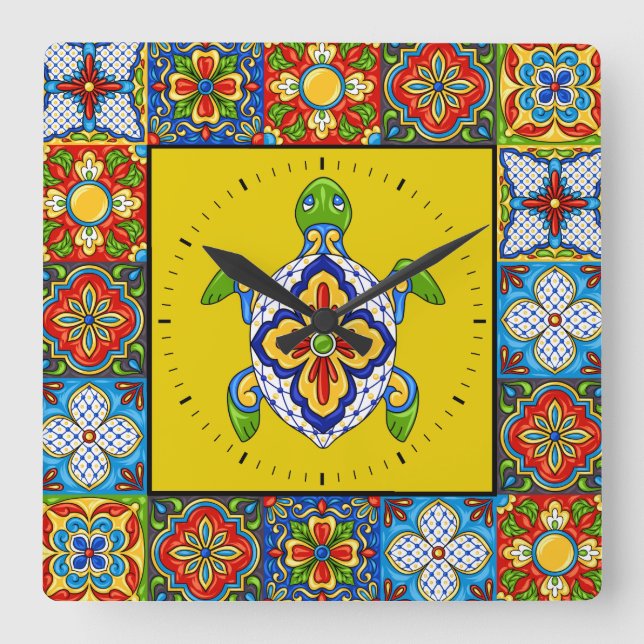 Talavera Tiles IMAGES Clock Quadratische Wanduhr (Vorderseite)