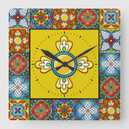 Talavera Tiles IMAGES Clock Quadratische Wanduhr