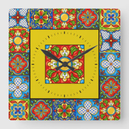 Talavera Tiles IMAGES Clock Quadratische Wanduhr